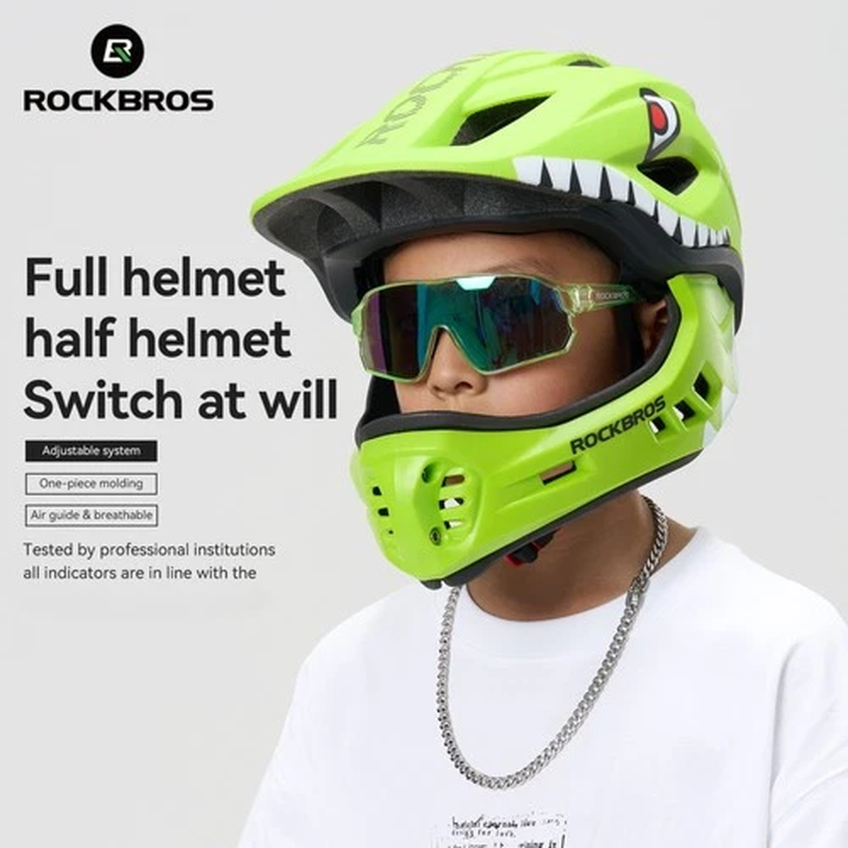 ROCKBROS Kids Bike Helmet Adjustable Detachable Full Face Helmet (18.9-22Inches)